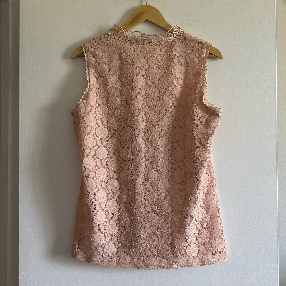 Karl Lagerfeld Paris Light Pink Lace Eyelet Designer Tank Top Size Medium EUC - Picture 5 of 10
